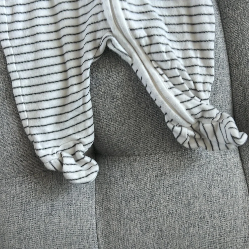 Striped White & Black Footie One-Piece